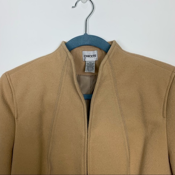 Chico's Camel Fleece Structured Open Front Hook Closure Blazer - Picture 12 of 14